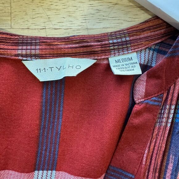 Anthropologie 11.1.Tylho Sao Paulo Plaid Pintuck Tunic Shirt Dress Medium FLAWED - Picture 6 of 12